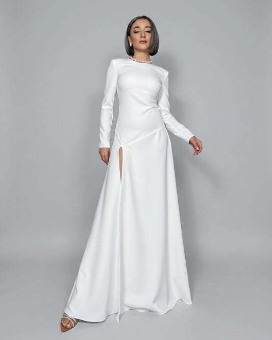 Burcu Aslan Dress LARA WHITE DEEP LEG SLIT DRESS