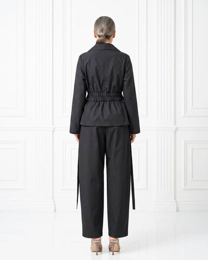 Burcu Aslan TOTAL OUTFIT BLACK, COTTON SET WITH FUNCTIONAL COLLAR (2-PIECE PANTS/SHIRT SET)