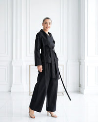 Burcu Aslan TOTAL OUTFIT BLACK, COTTON SET WITH FUNCTIONAL COLLAR (2-PIECE PANTS/SHIRT SET)