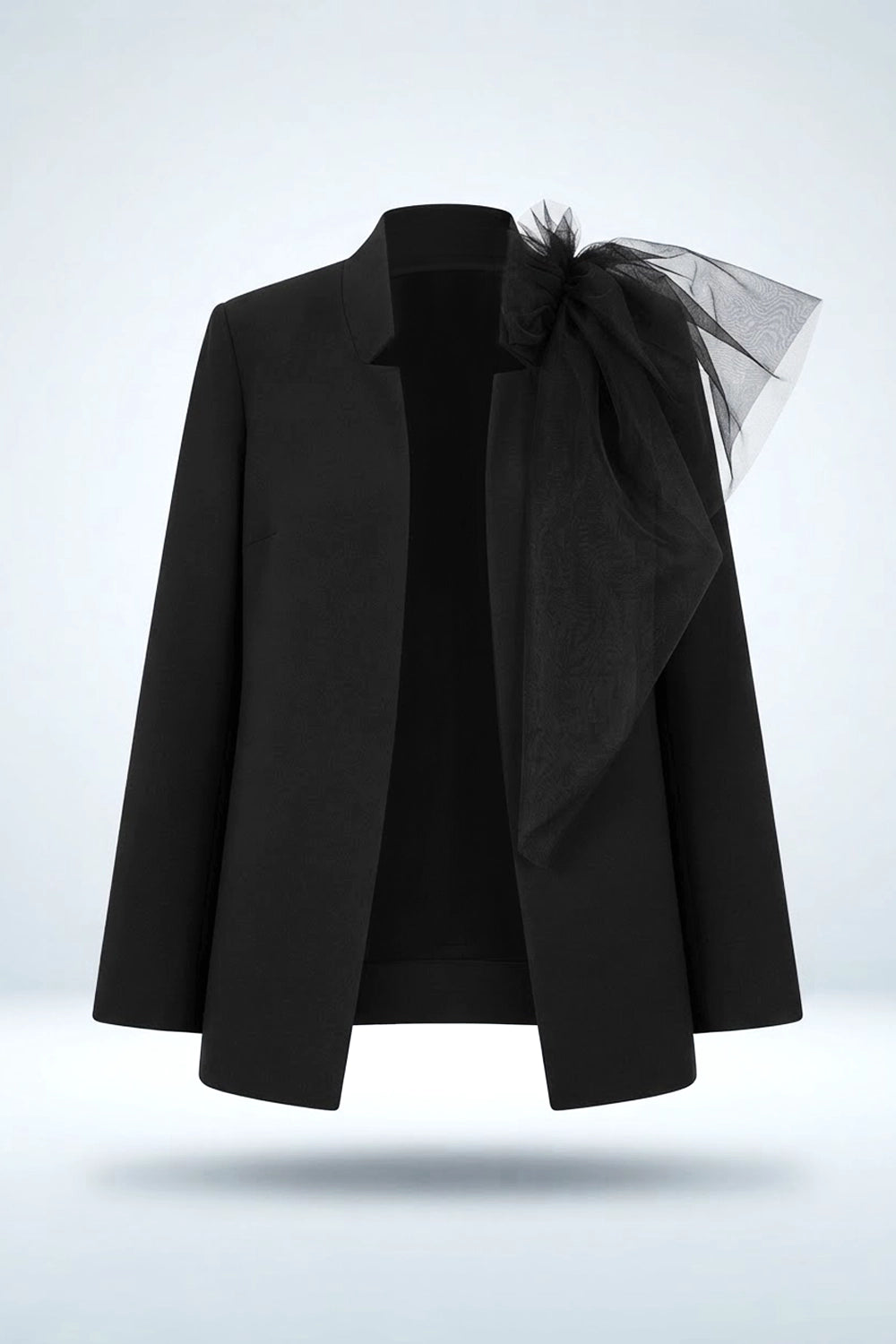 BATU LIGHTWEIGHT OVERSIZED BLACK JACKET WITH TULLE DETAIL ON ONE SHOULDER
