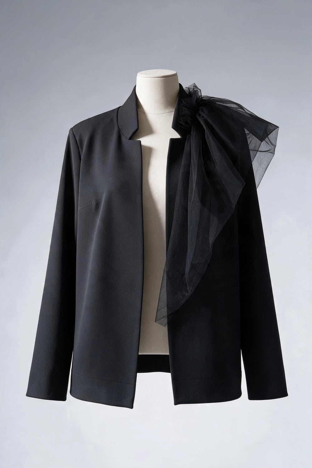 BATU LIGHTWEIGHT OVERSIZED BLACK JACKET WITH TULLE DETAIL ON ONE SHOULDER