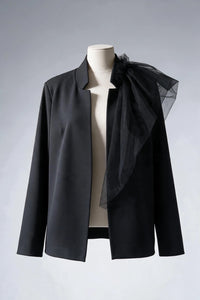 BATU LIGHTWEIGHT OVERSIZED BLACK JACKET WITH TULLE DETAIL ON ONE SHOULDER
