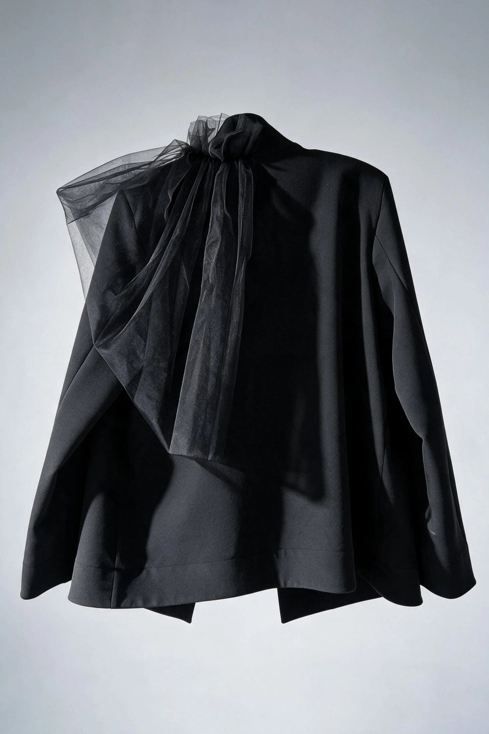 BATU LIGHTWEIGHT OVERSIZED BLACK JACKET WITH TULLE DETAIL ON ONE SHOULDER