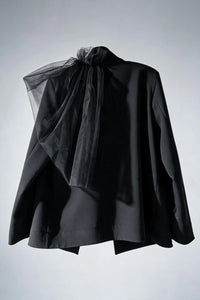 BATU LIGHTWEIGHT OVERSIZED BLACK JACKET WITH TULLE DETAIL ON ONE SHOULDER