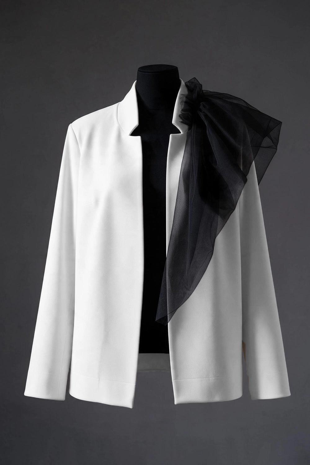 GURA LIGHTWEIGHT OVERSIZED  WHITE JACKET WITH TULLE DETAIL ON ONE SHOULDER