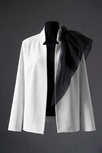 GURA LIGHTWEIGHT OVERSIZED  WHITE JACKET WITH TULLE DETAIL ON ONE SHOULDER