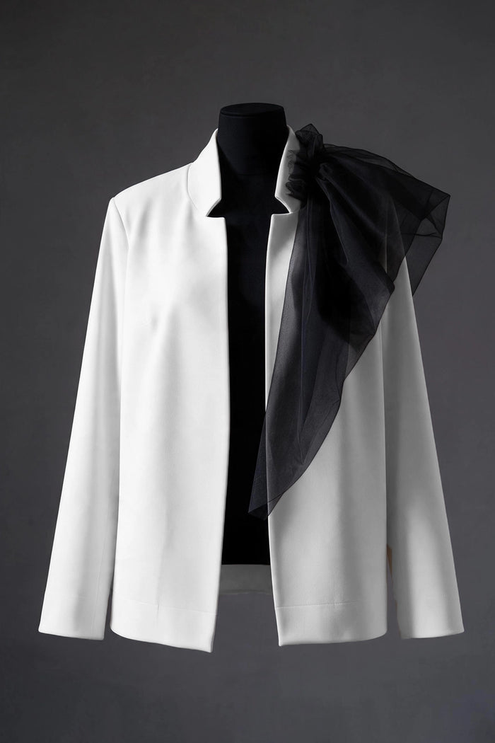 GURA LIGHTWEIGHT OVERSIZED  WHITE JACKET WITH TULLE DETAIL ON ONE SHOULDER