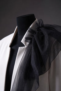 GURA LIGHTWEIGHT OVERSIZED  WHITE JACKET WITH TULLE DETAIL ON ONE SHOULDER