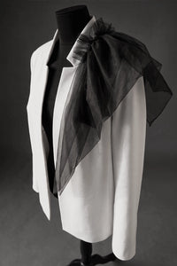 GURA LIGHTWEIGHT OVERSIZED  WHITE JACKET WITH TULLE DETAIL ON ONE SHOULDER