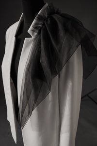 GURA LIGHTWEIGHT OVERSIZED  WHITE JACKET WITH TULLE DETAIL ON ONE SHOULDER