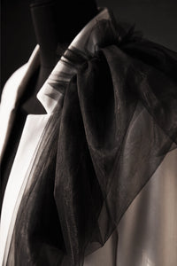 GURA LIGHTWEIGHT OVERSIZED  WHITE JACKET WITH TULLE DETAIL ON ONE SHOULDER