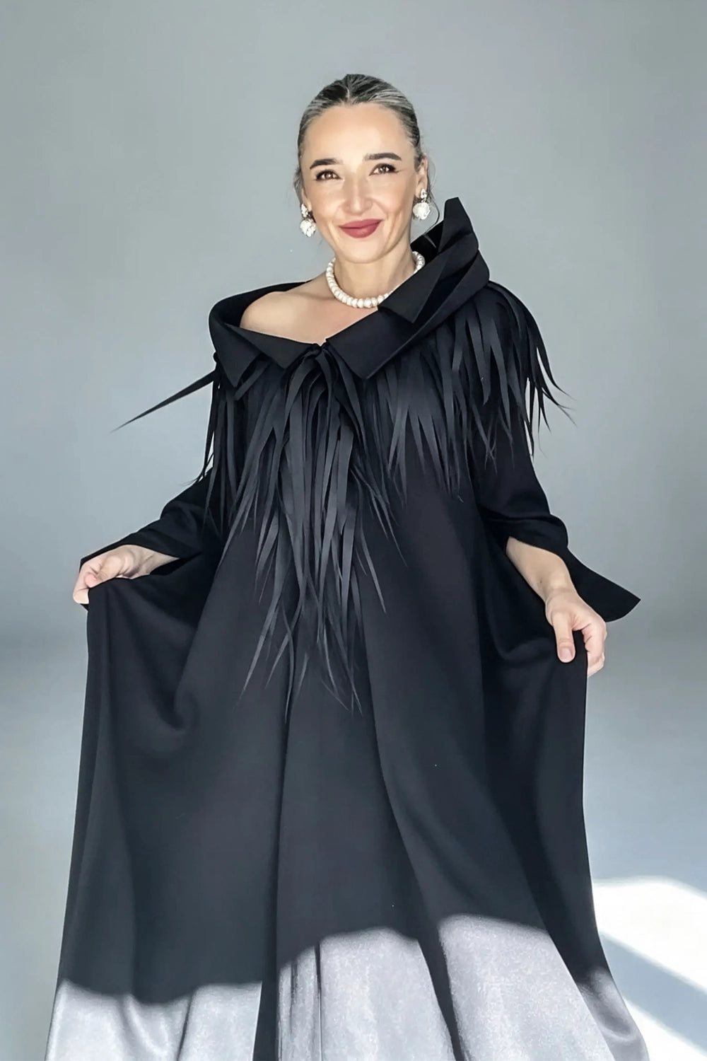 KERO FRINGED AVANTGARDE COLLAR CAFTAN DRESS