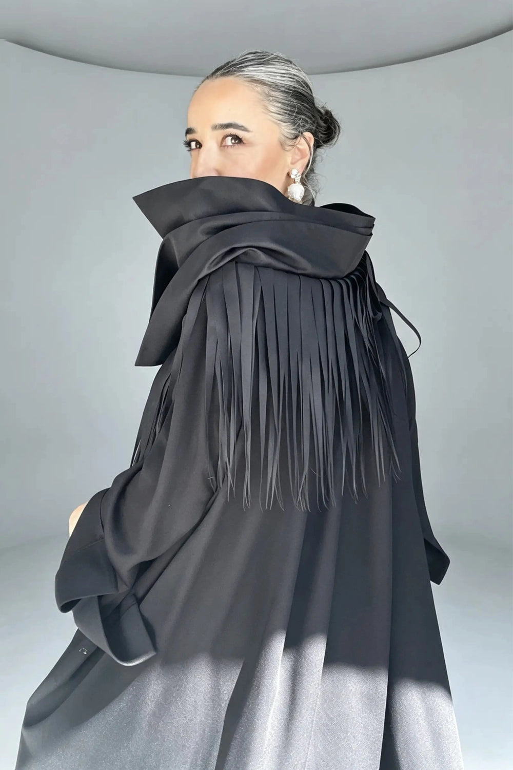 KERO FRINGED AVANTGARDE COLLAR CAFTAN DRESS