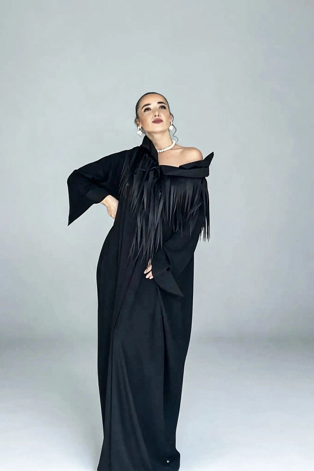 KERO FRINGED AVANTGARDE COLLAR CAFTAN DRESS