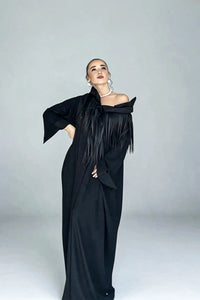 KERO FRINGED AVANTGARDE COLLAR CAFTAN DRESS