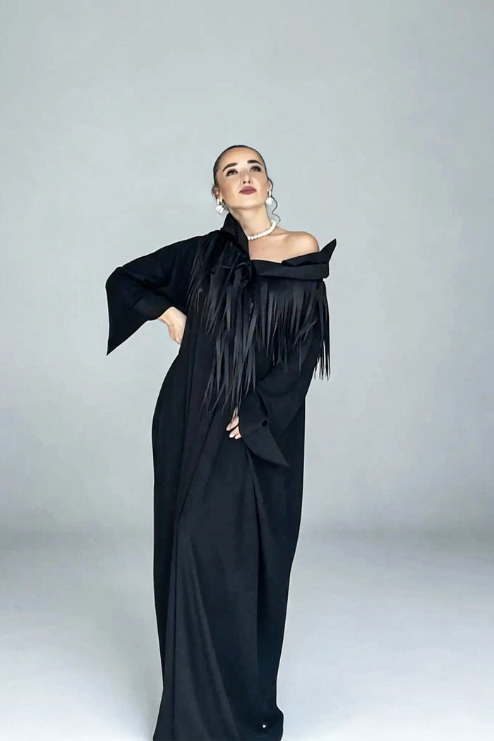 KERO FRINGED AVANTGARDE COLLAR CAFTAN DRESS