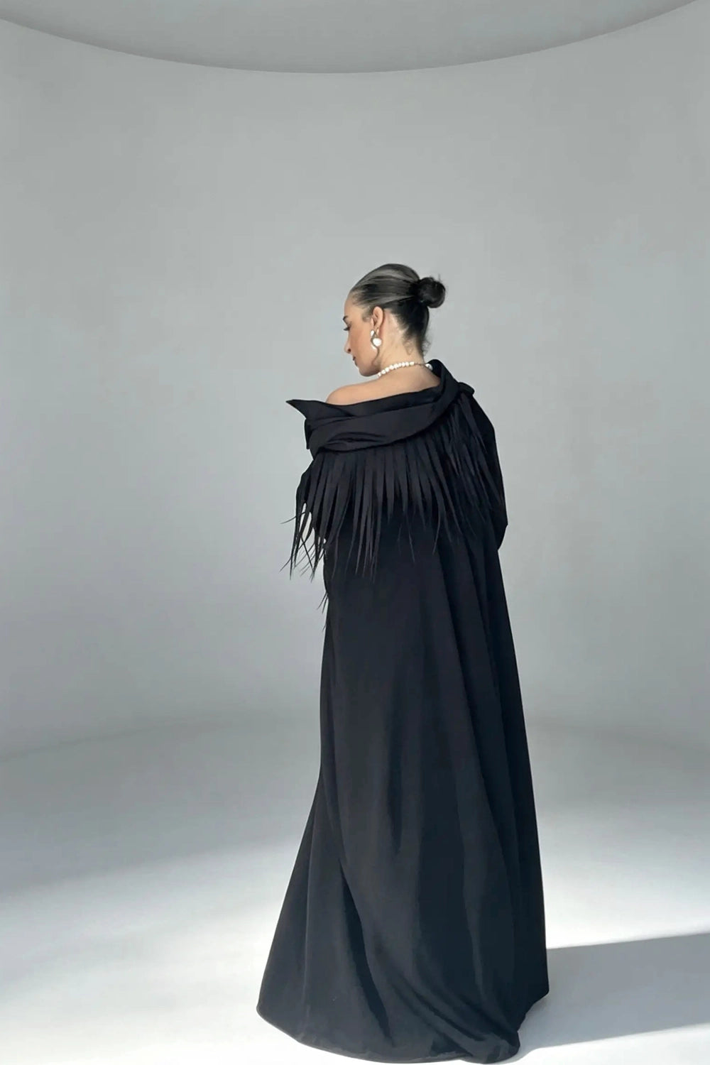 KERO FRINGED AVANTGARDE COLLAR CAFTAN DRESS