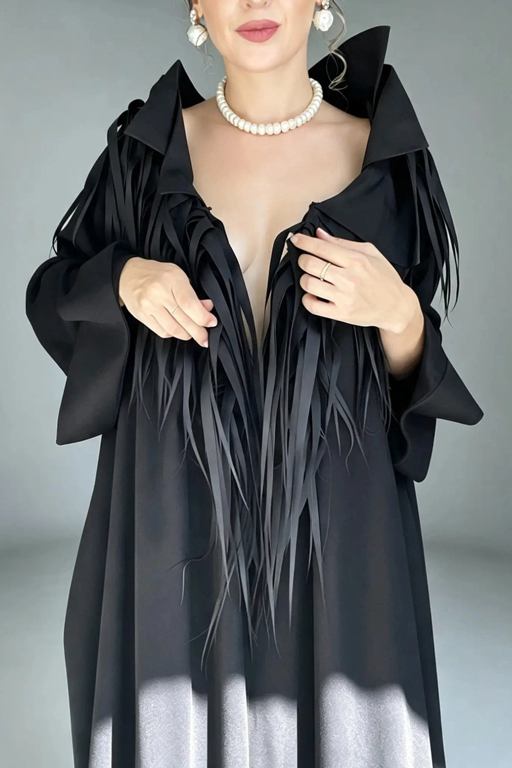 KERO FRINGED AVANTGARDE COLLAR CAFTAN DRESS