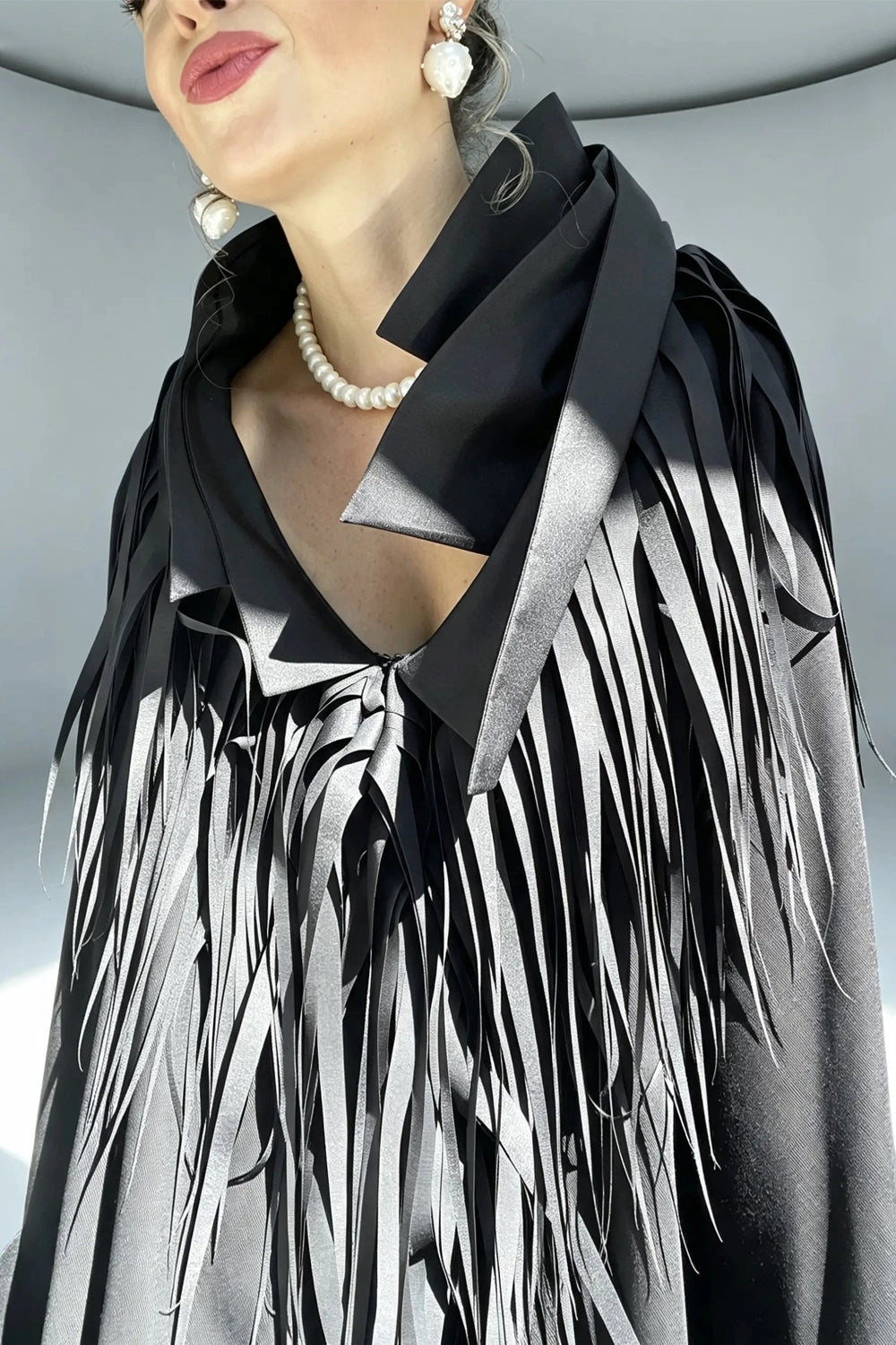 KERO FRINGED AVANTGARDE COLLAR CAFTAN DRESS