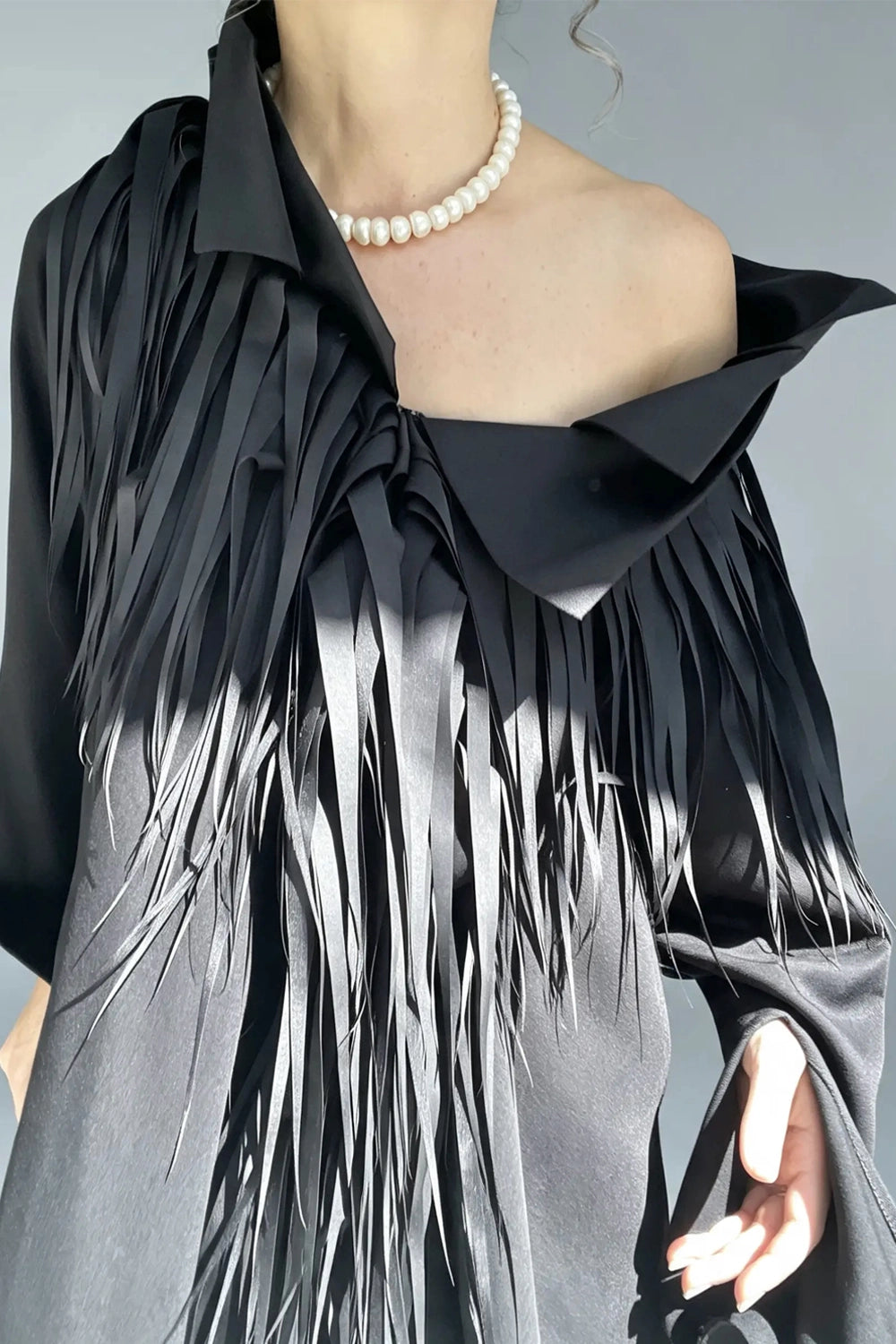 KERO FRINGED AVANTGARDE COLLAR CAFTAN DRESS