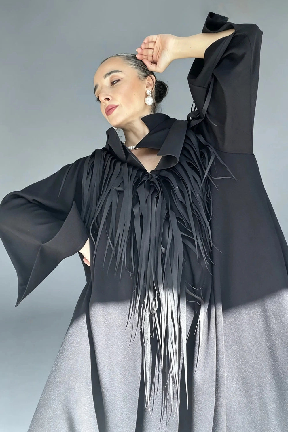 KERO FRINGED AVANTGARDE COLLAR CAFTAN DRESS