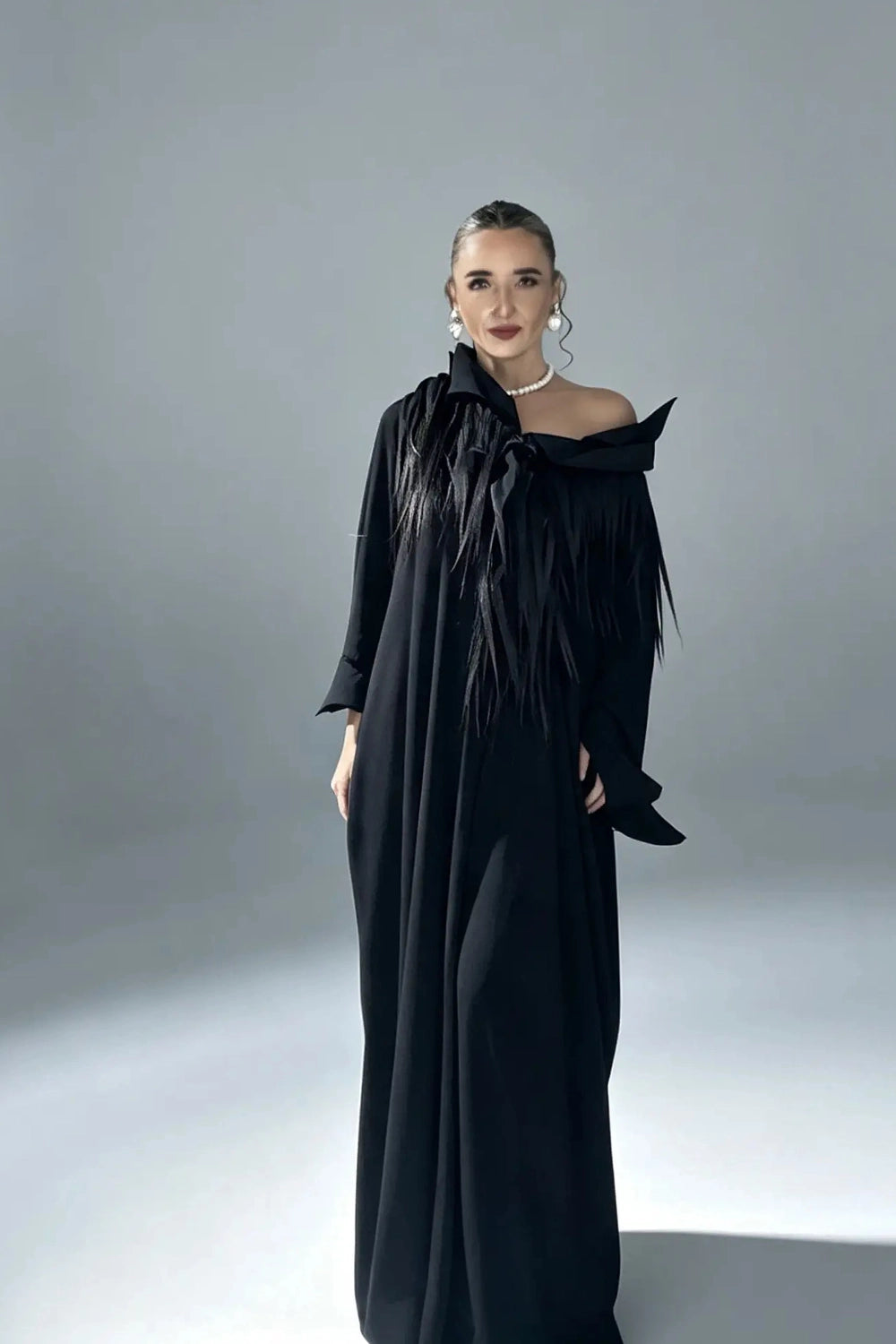 KERO FRINGED AVANTGARDE COLLAR CAFTAN DRESS