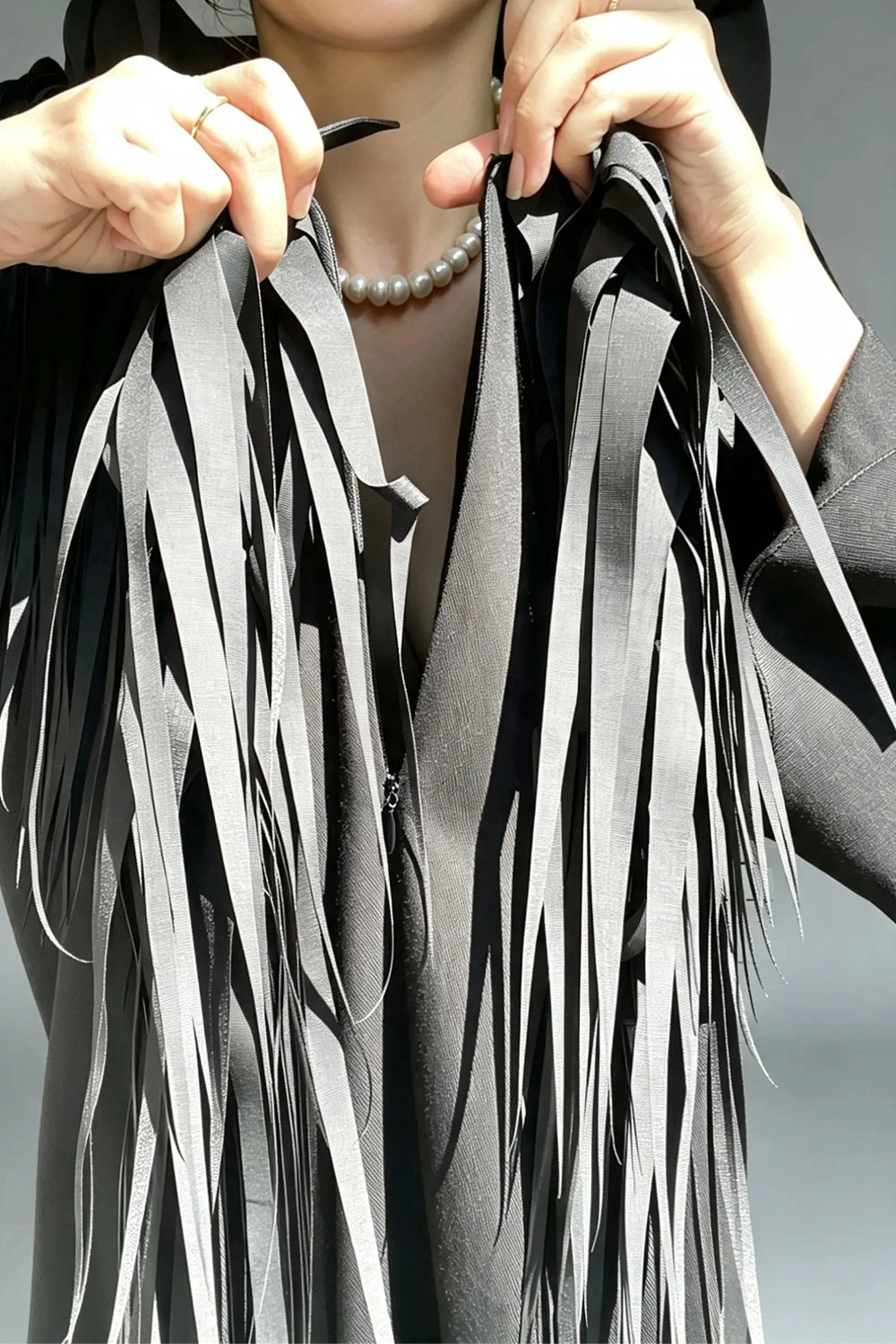 KERO FRINGED AVANTGARDE COLLAR CAFTAN DRESS