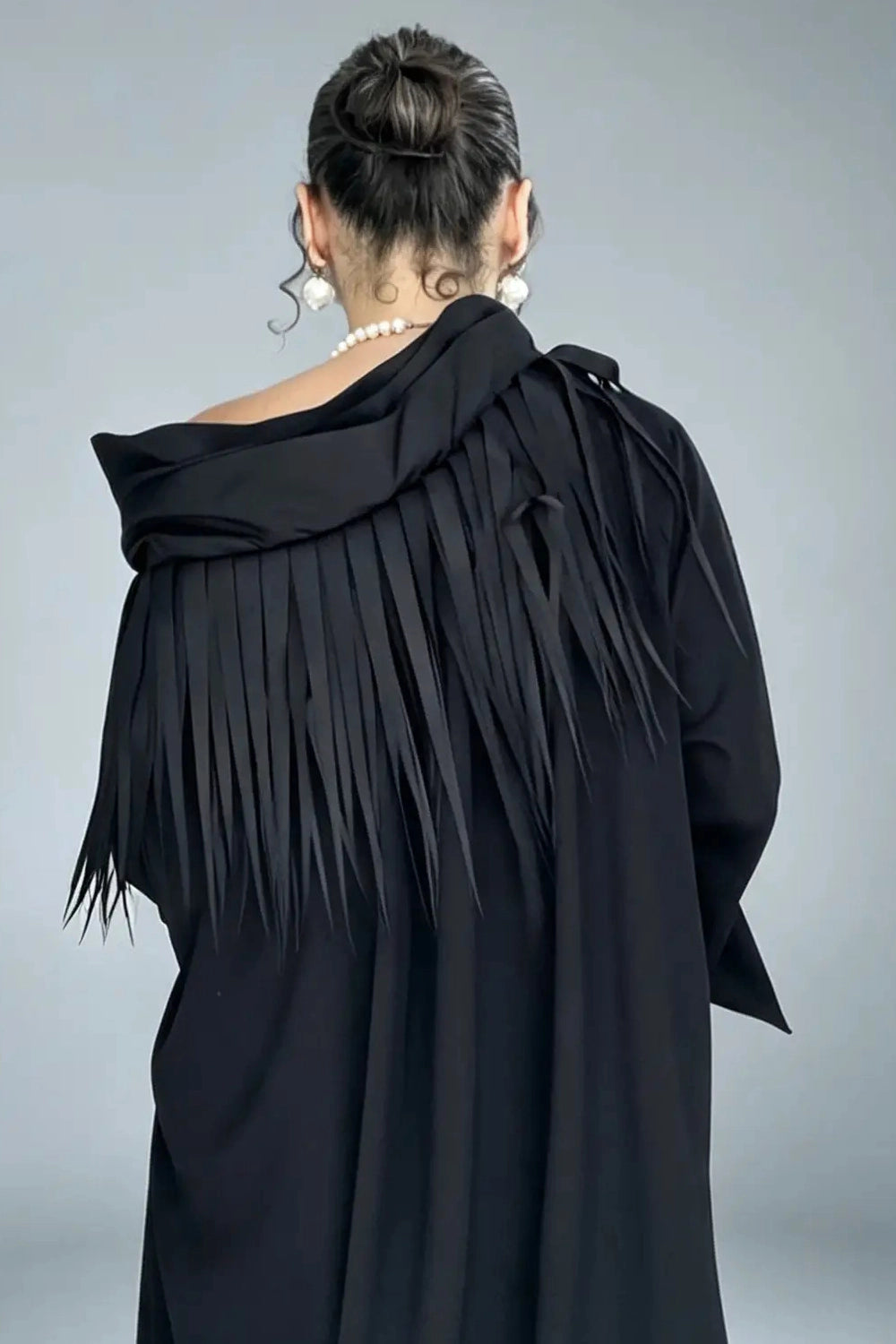 KERO FRINGED AVANTGARDE COLLAR CAFTAN DRESS