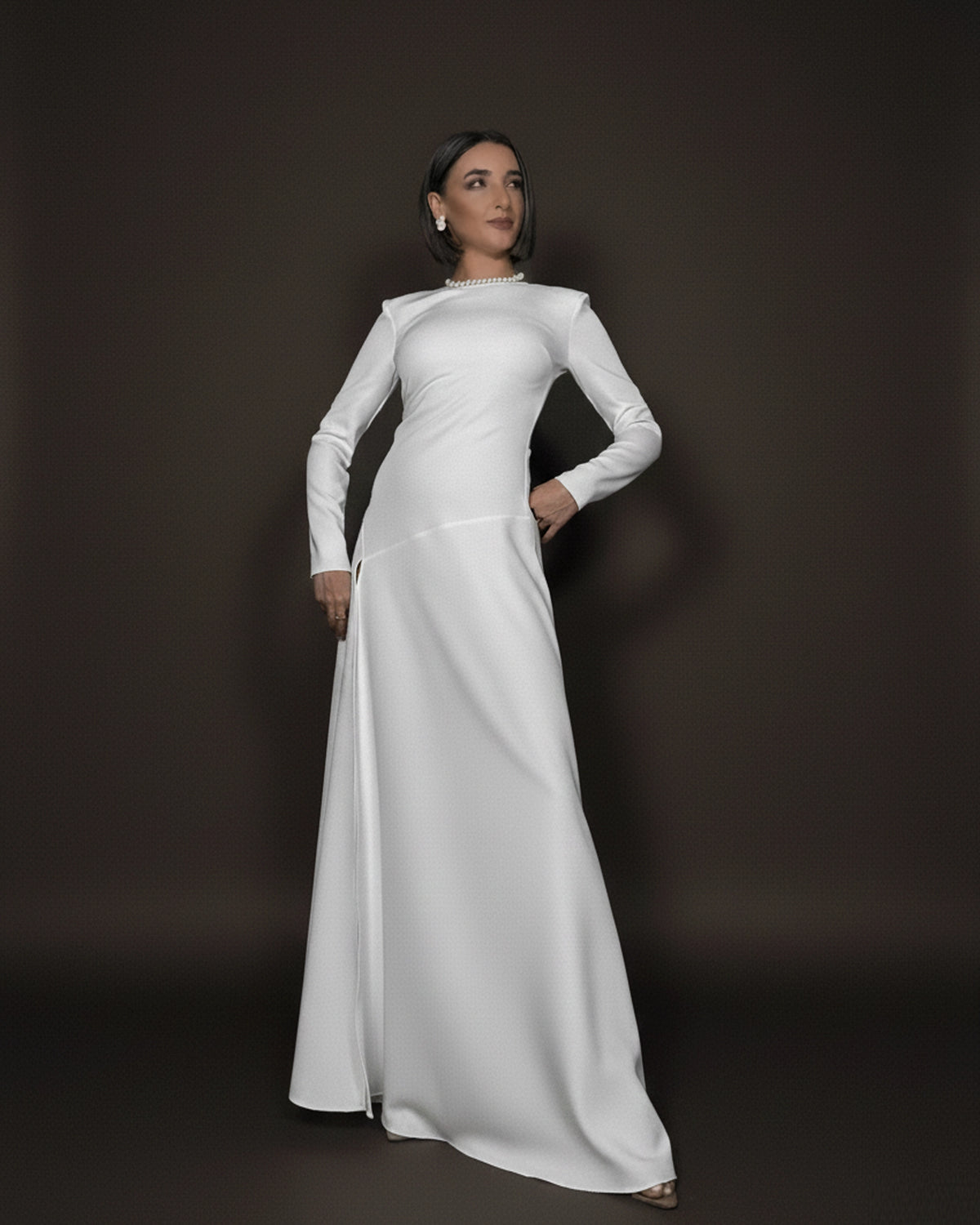 Burcu Aslan Dress LARA WHITE DEEP LEG SLIT DRESS