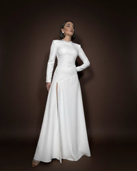 Burcu Aslan Dress LARA WHITE DEEP LEG SLIT DRESS