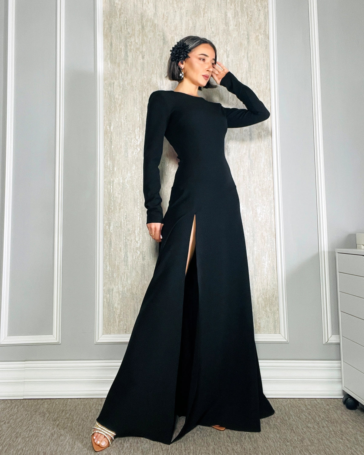 Burcu Aslan Dress NEPU BLACK DEEP LEG SLIT DRESS