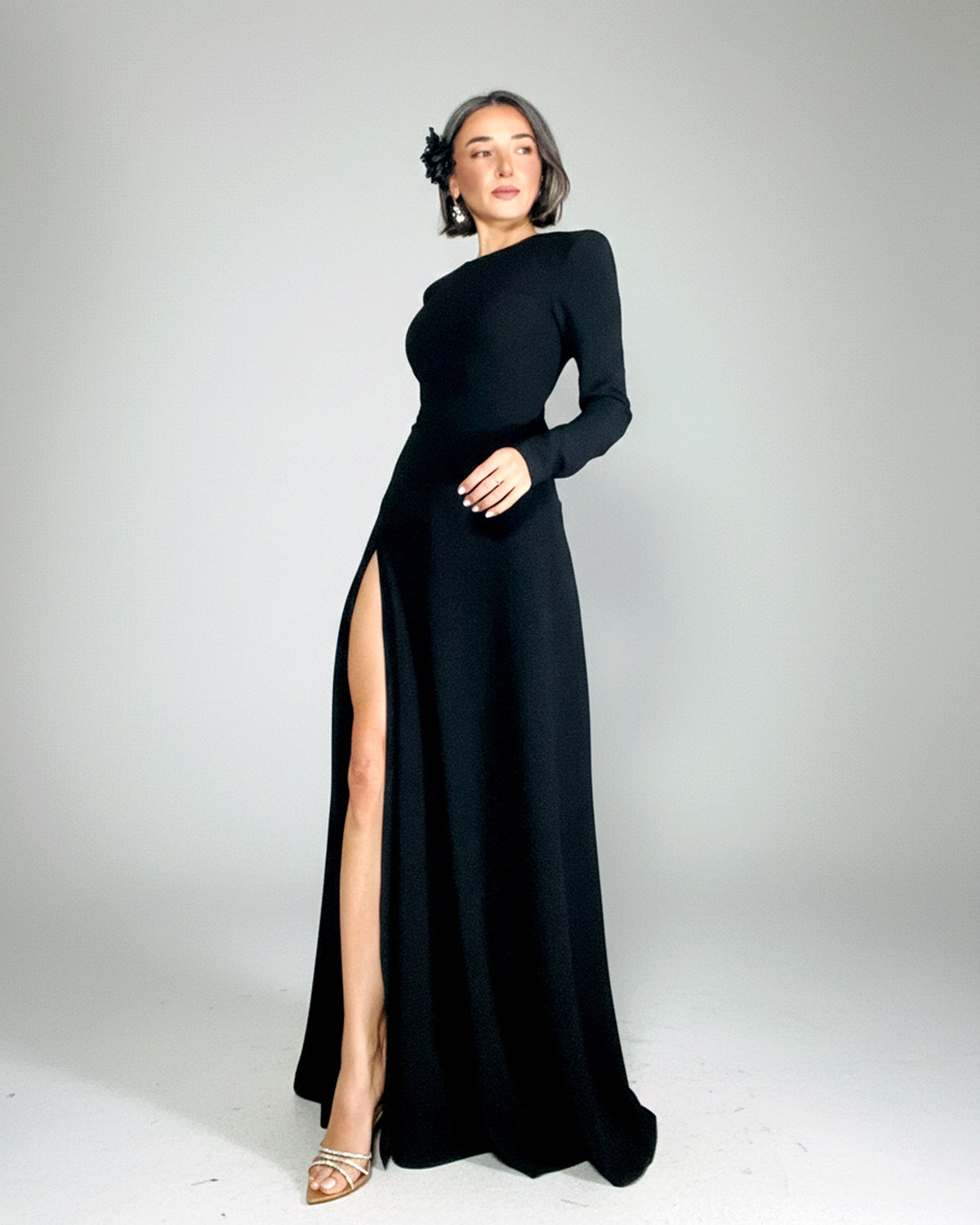 Burcu Aslan Dress NEPU BLACK DEEP LEG SLIT DRESS