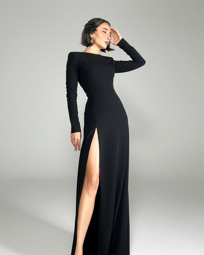 Burcu Aslan Dress NEPU BLACK DEEP LEG SLIT DRESS
