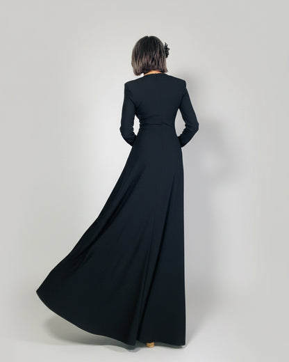 Burcu Aslan Dress NEPU BLACK DEEP LEG SLIT DRESS
