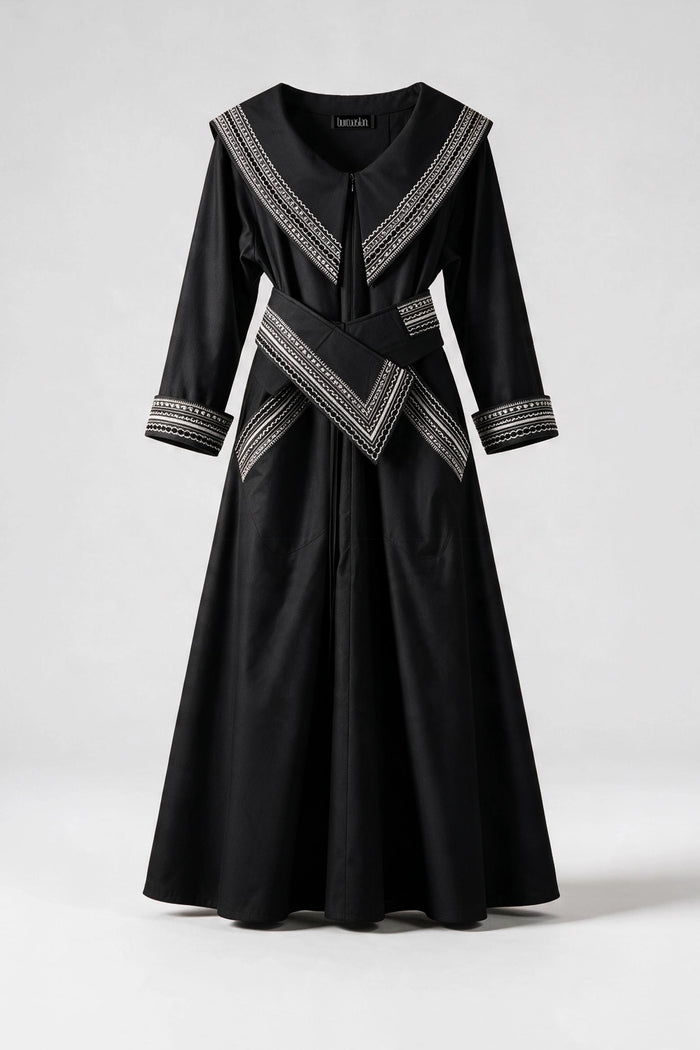 OKU BLACK COTTON WEDDING / PARTY DRESS & BELT COMBINATION