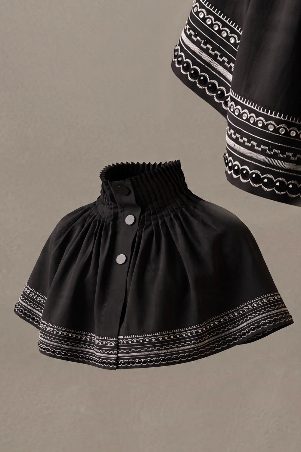 ROVA HIGH NECK CRYSTAL WHITE EMBROIDERED  BLACK CAPE