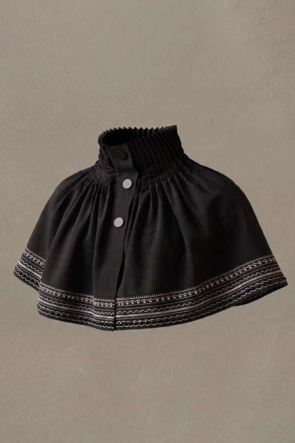 ROVA HIGH NECK CRYSTAL WHITE EMBROIDERED  BLACK CAPE