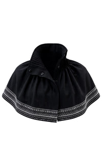 ROVA HIGH NECK CRYSTAL WHITE EMBROIDERED  BLACK CAPE
