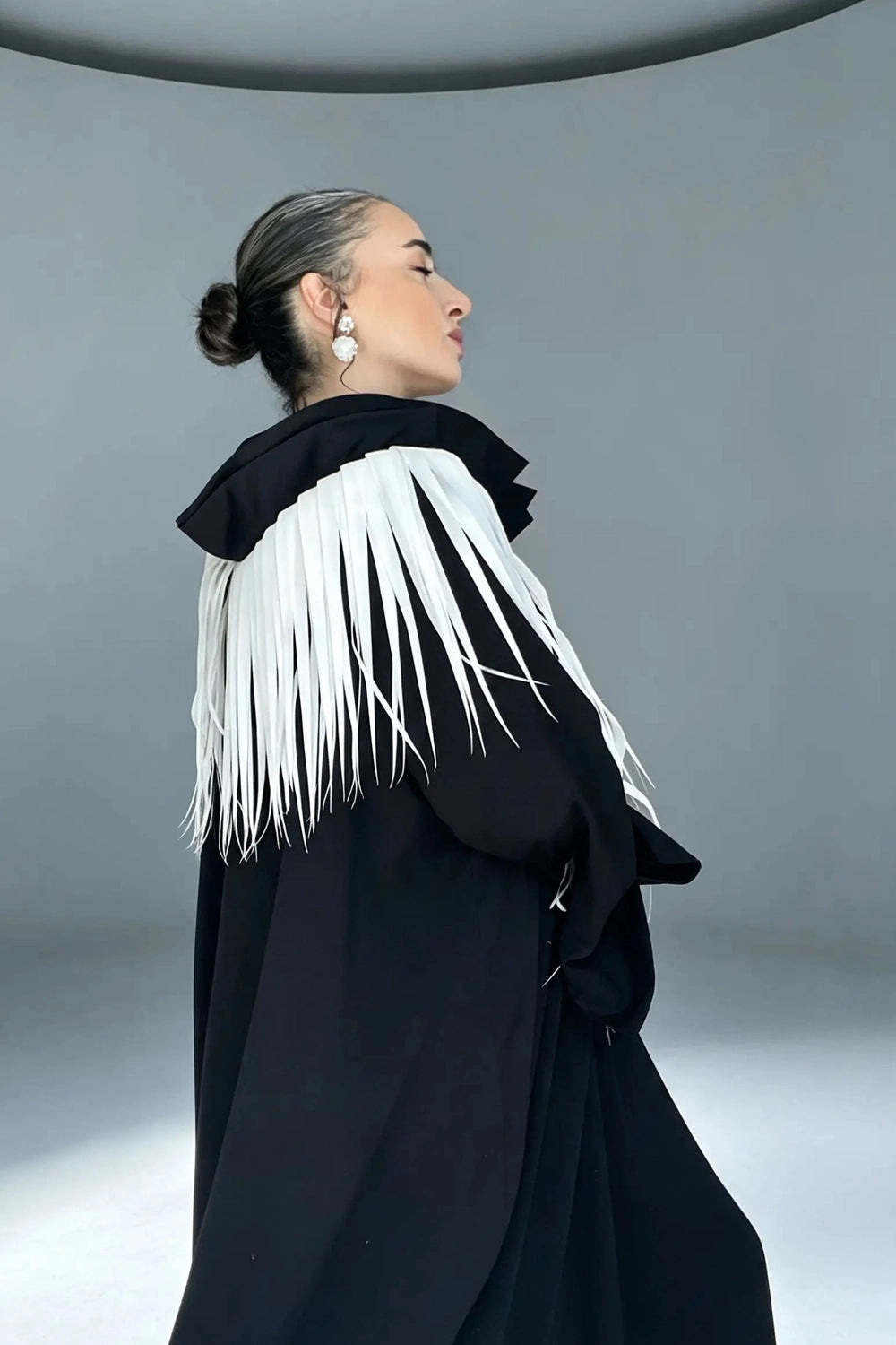 SANURA FRINGED AVANTGARDE COLLAR CAFTAN DRESS