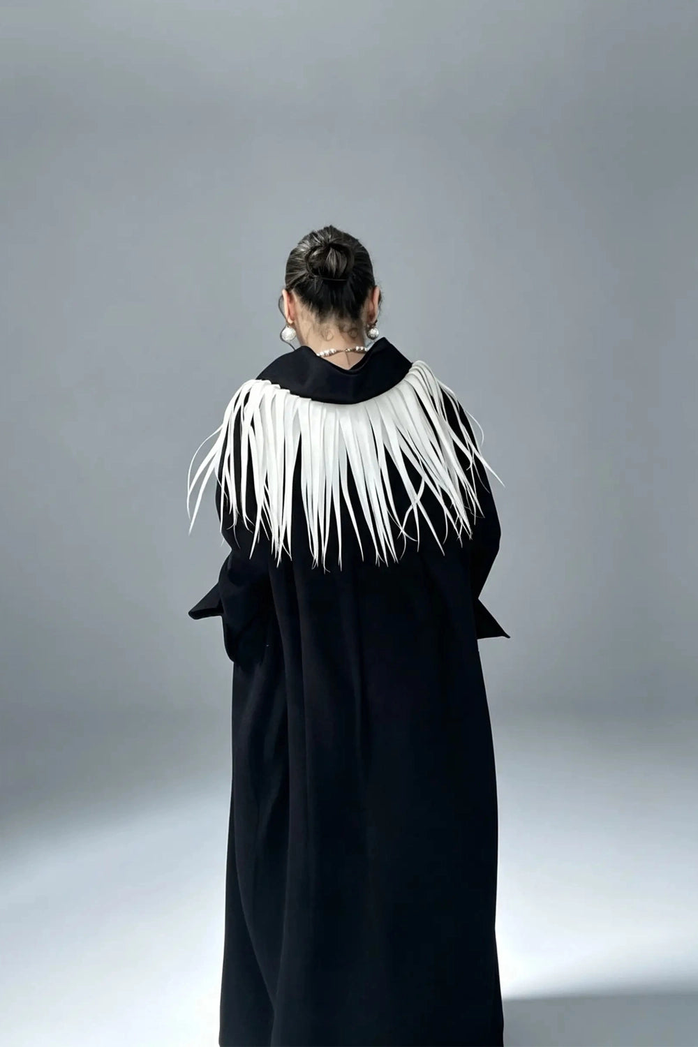 SANURA FRINGED AVANTGARDE COLLAR CAFTAN DRESS