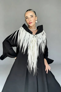 SANURA FRINGED AVANTGARDE COLLAR CAFTAN DRESS