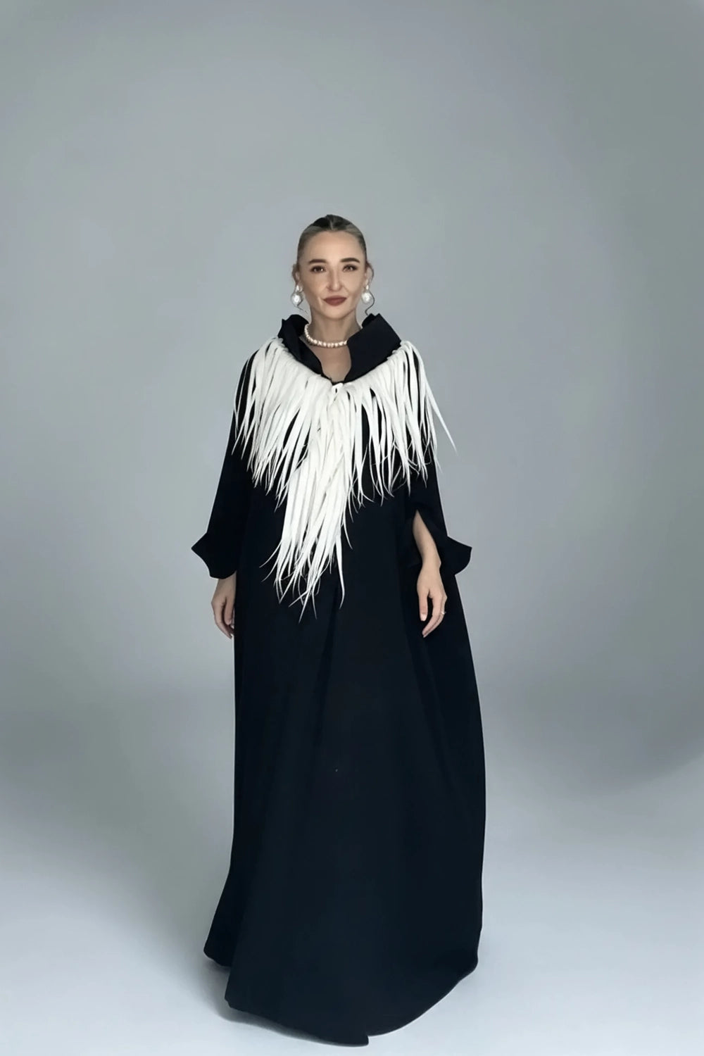 SANURA FRINGED AVANTGARDE COLLAR CAFTAN DRESS