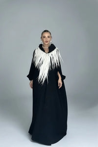 SANURA FRINGED AVANTGARDE COLLAR CAFTAN DRESS