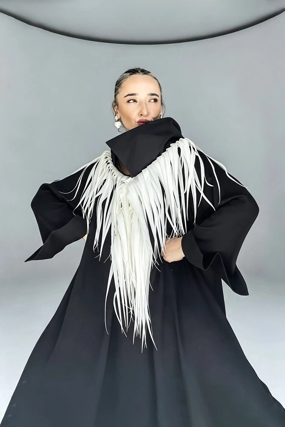 SANURA FRINGED AVANTGARDE COLLAR CAFTAN DRESS