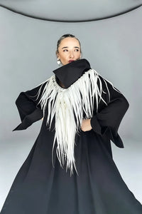 SANURA FRINGED AVANTGARDE COLLAR CAFTAN DRESS