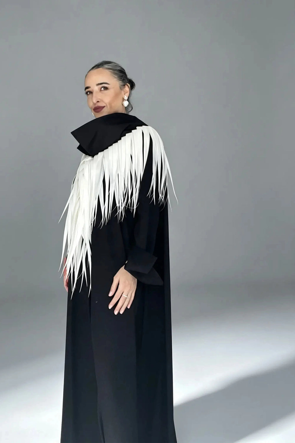 SANURA FRINGED AVANTGARDE COLLAR CAFTAN DRESS