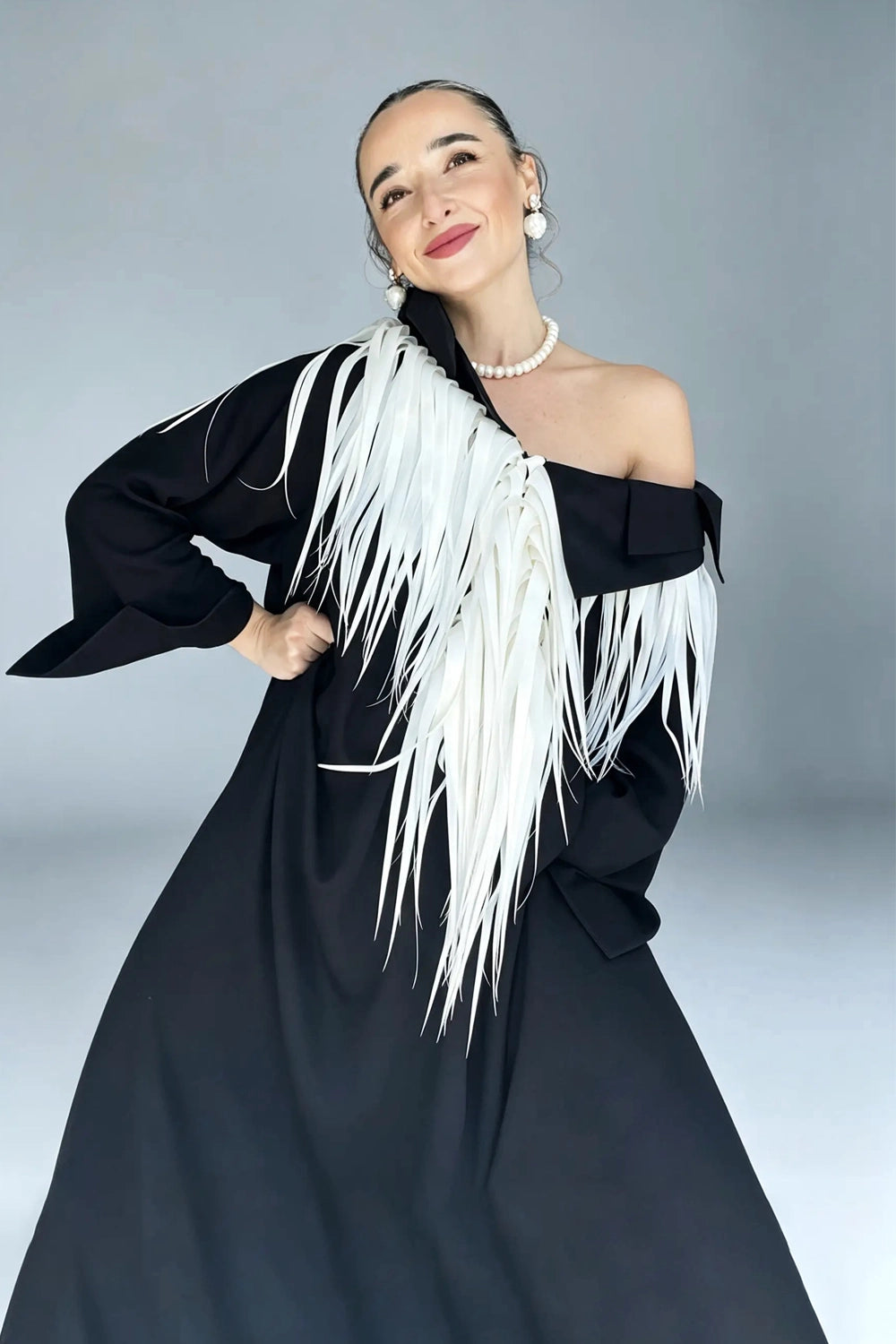 SANURA FRINGED AVANTGARDE COLLAR CAFTAN DRESS