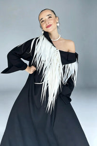 SANURA FRINGED AVANTGARDE COLLAR CAFTAN DRESS