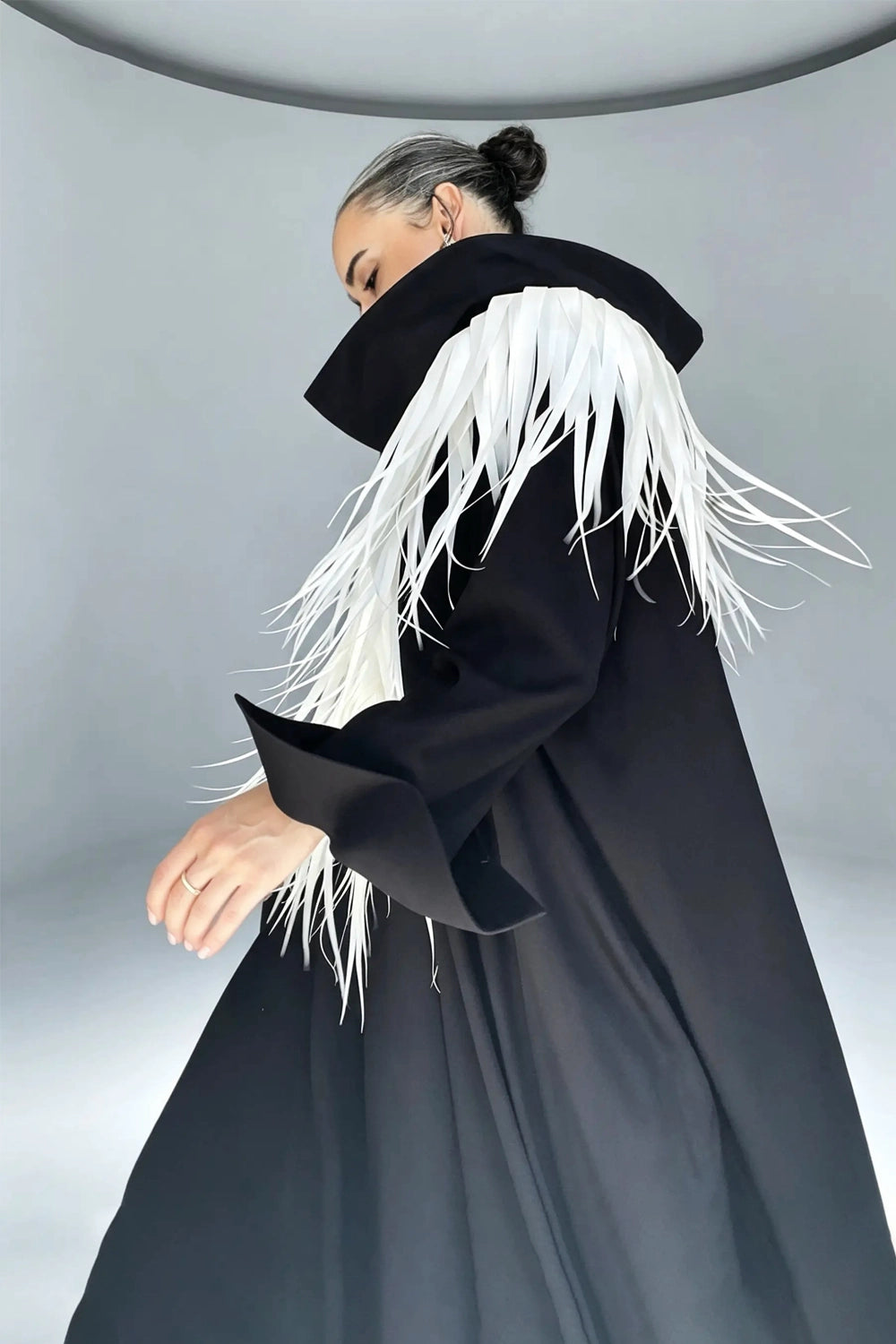 SANURA FRINGED AVANTGARDE COLLAR CAFTAN DRESS