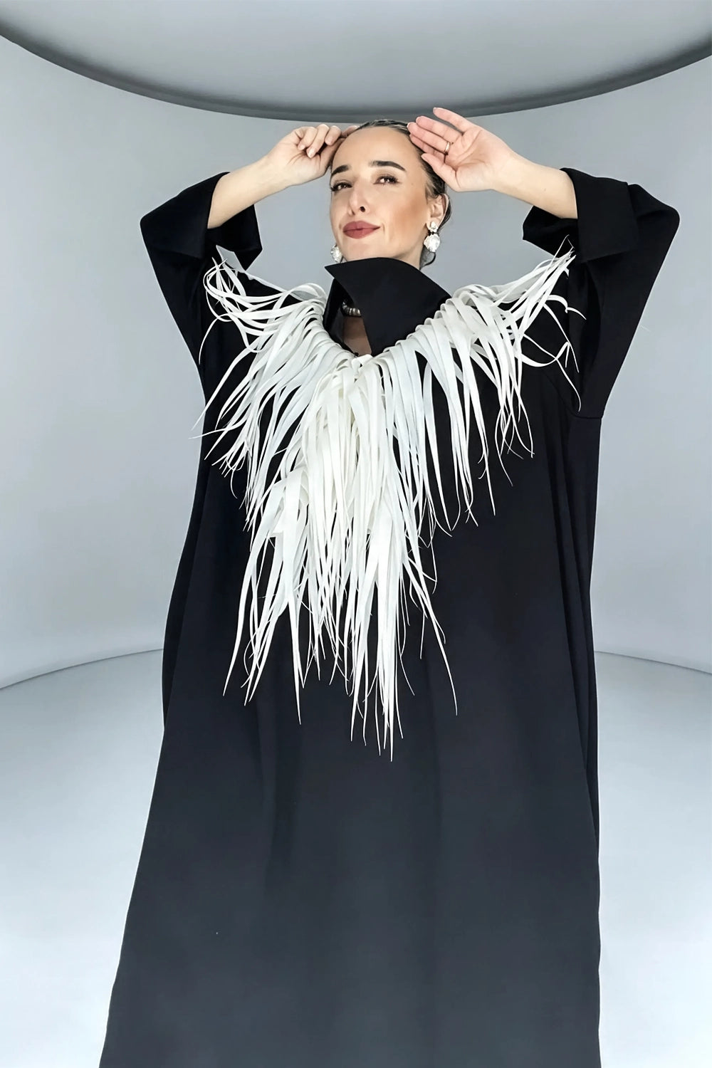 SANURA FRINGED AVANTGARDE COLLAR CAFTAN DRESS